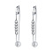 925 Sterling Silver Round with Curb Chain Hoop Earrings, with Glass Pearl, Platinum, 50mm