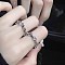 2Pcs Alloy with Rhinestone Cuff Rings, Heart, Platinum, Inner Diameter: 17mm