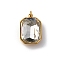 316 Stainless Steel Faceted Glass Pendants, Rectangle, Ion Plating(IP), Real 18K Gold Plated, with Loop, Clear, 18x11.5x5.5mm, Hole: 2.5mm