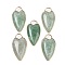 Natural Green Strawberry Quartz Pendants, with Golden Tone Brass Findings, Heart Charms, 33.5x17x5.5~6.5mm, Hole: 6x5mm