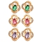 Rack Plating Brass Cubic Zirconia Stud Earrings, Flower, Champagne Gold, Long-Lasting Plated, Mixed Color, 10x9mm