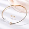 Round Plastic Imitation Pearl Stud Earrings & Cubic Zirconia Rhinestone Cuff Choker Necklaces Sets, 304 Stainless Steel Jewerly Set for Women, Golden, Inner Diameter: 4.43 inch(112.5mm)
