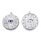 304 Stainless Steel Pendants, with Montana Rhinestone, Flat Round with Eye, Stainless Steel Color, 23x21x3mm, Hole: 1.5mm