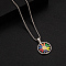 Rotatable Alloy Colorful Enamel Pendant 316 Surgical Stainless Steel Chain Necklaces for Men, Stainless Steel Color, Sunflower, 23.62 inch(60cm)