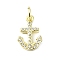 Brass Micro Pave Cubic Zirconia Pendants, Cadmium Free & Nickel Free & Lead Free, with Jump Ring, Real 18K Gold Plated, Anchor Charms, Clear, 14x9x1.5mm, Hole: 3mm