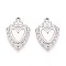 304 Stainless Steel Pendant Cabochon Settings, Heart, Stainless Steel Color, Tray: 5x7mm, 20x13.5x2mm, Hole: 1.4mm