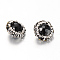 Glass Beads, with Rhinestone, Faceted, Flat Round, Black, 13~15x9~10mm, Hole: 1~1.5mm