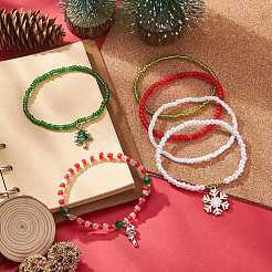 6шт 6 стильных браслета из стеклянных бусин&nbsp;BJEW-JB09394