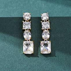 Прямоугольные серьги-гвоздики из латуни с микропаве и цирконием&nbsp;EJEW-C174-06G-01