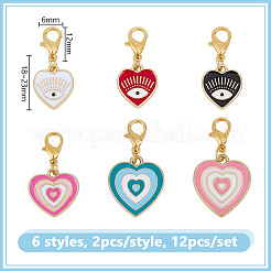12 шт. 6 стиля подвеска в форме сердца из сплава эмали&nbsp;HJEW-DR00135