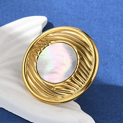 Плоские круглые кольца из нержавеющей стали 304 с белыми ракушками для женщин RJEW-G346-05G-02