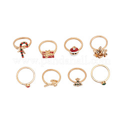 8 шт. набор колец в виде леденца/Санты/рождественской елки/оленя из сплава с эмалью и стразами FS-WG280A2-02