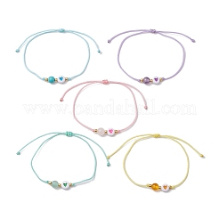 Женские браслеты из сердечек с круглыми драгоценными камнями и акриловой эмалью диаметром 6 мм BJEW-JB10773