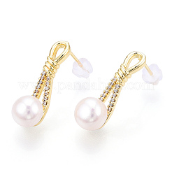 Серьги-гвоздики из натурального жемчуга с микропаве фианитами PEAR-N022-B01