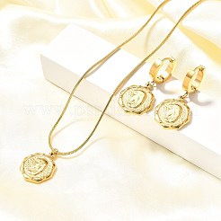 Восьмиугольник с женскими ожерельями из нержавеющей стали 304 и серьгами-кольцами для женщин SJEW-C007-09G