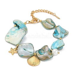 Браслеты с подвесками в форме ракушки и морской звезды из нержавеющей стали 304 для женщин&nbsp;BJEW-Z105-02G