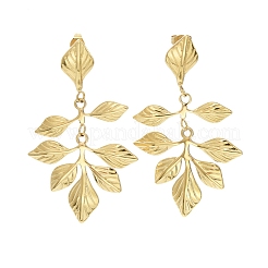 201 серьги-гвоздики из нержавеющей стали в форме листа EJEW-D084-11G