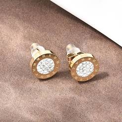 Плоские круглые серьги-гвоздики из нержавеющей стали 304&nbsp;EJEW-H175-02G-01