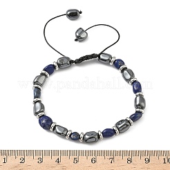 Браслеты из плетеных бусин из натурального лазурита и немагнитного синтетического гематита для мужчин и женщин BJEW-Z148-08P-05