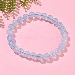 Браслеты из натуральных круглых бусин аквамарина для мужчин и женщин BJEW-U034-01D-02