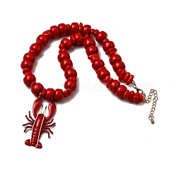 Ожерелья из пластиковых бусин с подвеской в виде лобстера и цепочками с литыми концами&nbsp;NJEW-D336-01G