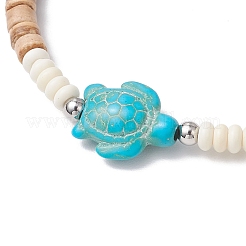 Натуральный кокос с синтетическими бирюзовыми бусинами эластичные браслеты для мужчин и женщин BJEW-JB11739-02