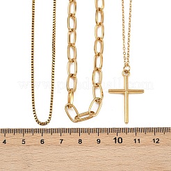 304 нержавеющая сталь крест кулон 3 слой ожерелья для женщин NJEW-F343-02G