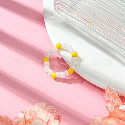 Круглые женские растягивающиеся кольца из синтетической бирюзы со стеклянными бусинами&nbsp;RJEW-JR00707-05