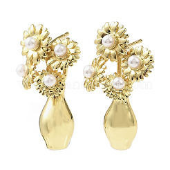 Серьги-гвоздики из латуни и пластика с искусственным жемчугом&nbsp;LS-EJEW-G438-01G-02