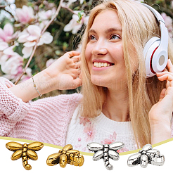 200 шт. 2-х цветные бусины из сплава в тибетском стиле в виде стрекозы&nbsp;TIBEB-PH0005-17