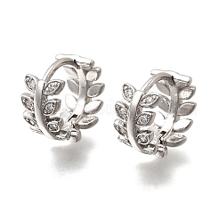 Серьги-кольца в форме листа с микропаве из прозрачных кубических цирконий из латуни EJEW-P322-15P