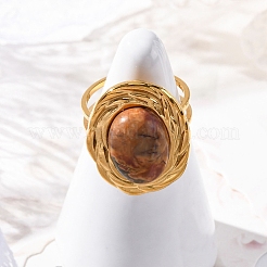 Овальные кольца из натуральных и синтетических драгоценных камней RJEW-M063-01G