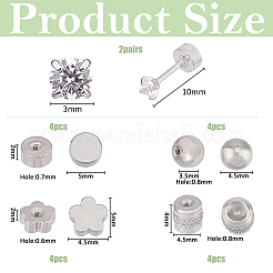 2 пара серег-гвоздиков из углеродистой стали с микропаве из кубического циркония для женщин&nbsp;EJEW-HS0001-16P