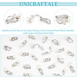24 шт. 4 размера фурнитуры для сережек-клипс из нержавеющей стали 304 с пластиковыми бусинами из искусственного жемчуга STAS-UN0054-73