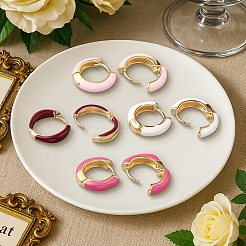 4 пара двухцветных серег-колец Huggie Hoop из сплава и эмали для женщин&nbsp;EJEW-HY0001-23B