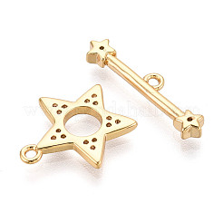 Застежки-тоглы с паве из прозрачных кубических цирконий в форме звезд из латуни KK-T077-04G