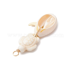 4 шт. 4 стиля подвески из натуральной раковины каури и окрашенной синтетической бирюзовой черепахи в медной проволоке&nbsp;PALLOY-JF04035-02