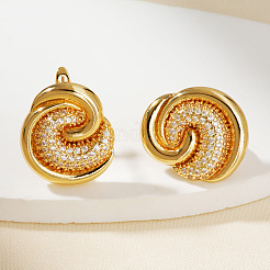 Серьги-гвоздики из латуни с прозрачным кубическим цирконием во французском стиле в форме завитка&nbsp;HY3681-2