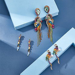 3 пара 3-х стильных сережек-гвоздиков в виде попугая со стразами и штифтами из сплава EJEW-FI0003-22