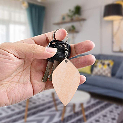 Наборы для самостоятельного изготовления большого брелока-подвески из тополя в форме листа и капли&nbsp;DIY-YW0011-58