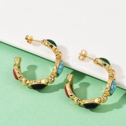 Серьги-гвоздики из нержавеющей стали 304 с синтетической бирюзой и синтетическим агатом EJEW-M105-01G