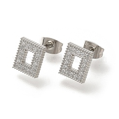 Серьги-гвоздики из нержавеющей стали 304 с микропаве из прозрачных кубических цирконий&nbsp;EJEW-H018-03P-03