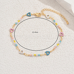 Богемный стиль латунные эмалевые сердечки и фарфоровые разноцветные бисерные браслеты для женщин для отдыха на пляже DX4433