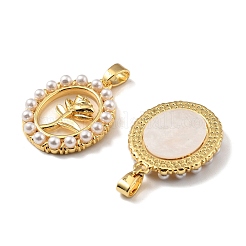 Цветок латунный паве натуральный белый ракушка овал с подвесками в виде цветка розы KK-M325-01G