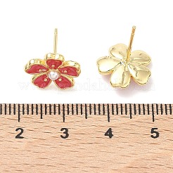 Серьги-гвоздики с цветочным рисунком из латуни и АБС-пластика с жемчугом&nbsp;EJEW-P336-07G-02