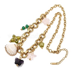 Кулон в виде цветка-бабочки из натуральной ракушки и стекла с гальваническим покрытием&nbsp;NJEW-A063-14G