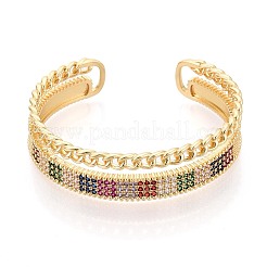 Женские браслеты-манжеты из латуни с микропаве из кубических цирконий и страз&nbsp;KK-T079-65G
