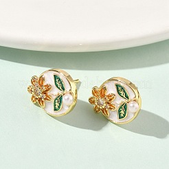 Овальные серьги-гвоздики с цветком из латуни с микропаве из кубических цирконий&nbsp;EJEW-P336-02G
