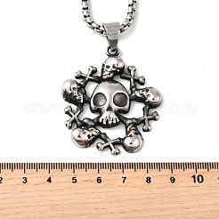 Ожерелья с подвеской в виде черепа из нержавеющей стали 304 для женщин и мужчин NJEW-Z076-01AS