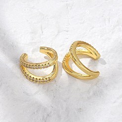 Прозрачные серьги-каффы с двойным цирконием EJEW-R150-14G